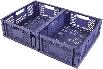 2 stuks opvouwbare opbergmand, plastic vouwkisten, kunststof, stabiele opbergkisten voor kinderkamer, keuken, werkkamer (blauw, 40 x 30 x 15 cm)