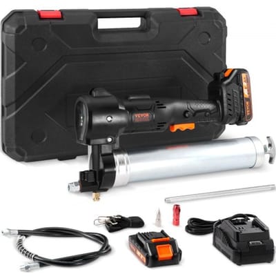 VEVOR 20v Accu-Vetspuit 500 G Vetspuit 10.000psi Werkdruk Elektrische Vetspuit 125 G/Min Olieafgiftesnelheid Incl. 2x 2,0 Ah Batterijen, Φ9x990 mm Slang En Snellader Universele Vetspuit