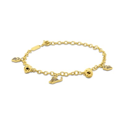 New Bling 9LA-20009 Zilveren Bedelarmbandje - Belletjes - Katje - Pootafdruk - Geel - 16+2+3cm - Zilver - Verguld/Goud op Zilver