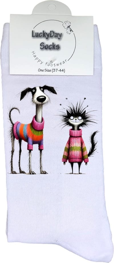 Kat - Trui - Opkikker - Grappige sokken - Valentijn cadeau - Verjaardag cadeau - Sint cadeau - Leuke sokken - Vrolijke sokken - Cadeautje - Grappig cadeau - Hond - Kerstcadeau - Vaderdag - Moederdag - Socks maken Happy - Maat 37-44