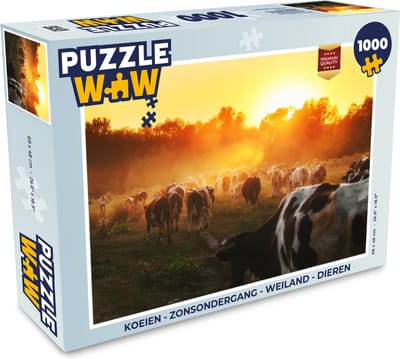 Puzzel Koeien - Zonsondergang - Weiland - Dieren - Legpuzzel - Puzzel 1000 stukjes volwassenen
