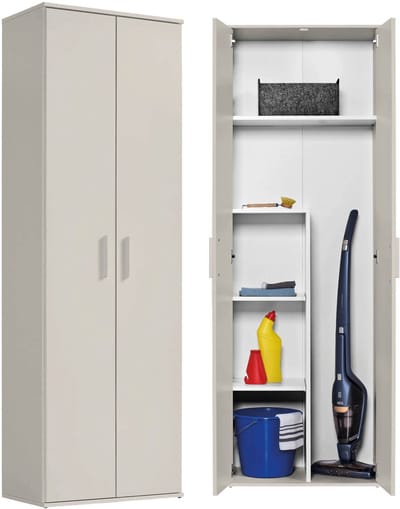 mokebo Opbergkasten Bezemkast 'Der Lange' (60 x 180 cm) multifunctionele Huishoudkast in grijs beige hout