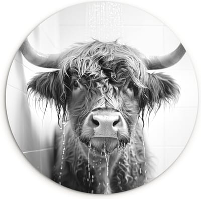 WallCircle® Wandcirkel 120x120 cm - Muurcirkel Schotse Hooglander - Dieren - Douche - Humor - Badkamer - Muurdecoratie woonkamer - Wanddecoratie slaapkamer - Kamer decoratie accessoires - Ronde schilderijen - Woonaccessoires binnen