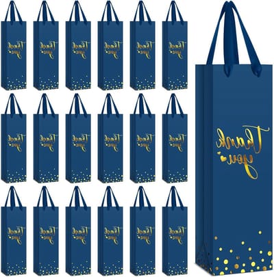 Wijn Geschenkzakjes - Fles Verpakking - Cadeau Presenteren - Goudfolie Bedankje - 30 Stuks - Zakelijk Blauw
