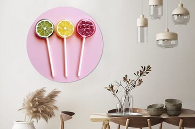 WallCircle - Wandcirkel - Muurcirkel - Lolly - Snoep - Citrus - Aluminium - Dibond - 140x140 cm - Binnen en Buiten