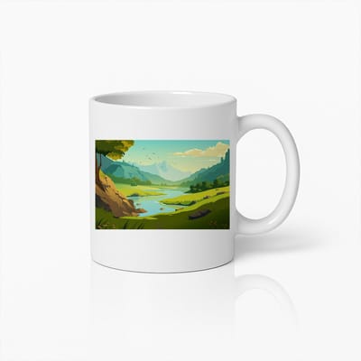 Natuur Landschap Koffiemok – Prachtige Rivier Vallei met Bergen en Bomen – Perfect Cadeau voor Natuurliefhebbers en Buitenliefhebbers – 330ml Duurzame Keramische Mok
