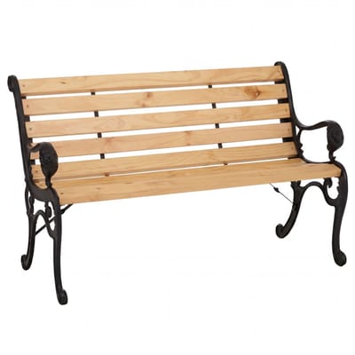Tuinbank MCW-O25, parkbank, houten bank voor twee personen, gietijzer en grenenhout, 132 cm ~ naturel