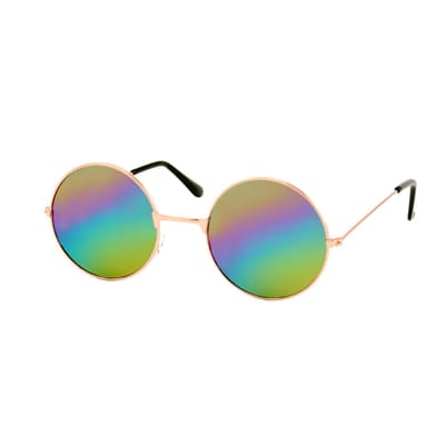 Loud and Clear® - Zonnebril - Ronde Zonnebril - Ronde Bril - Heren - Dames - Goud - Regenboog - Spiegel - Hippie