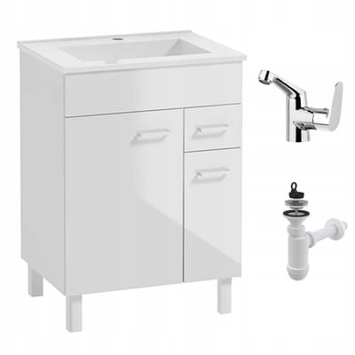 STAMAR - Badkamerkast 60cm met Wastafel + Wastafelkraan - Badkamermeubel - Wit