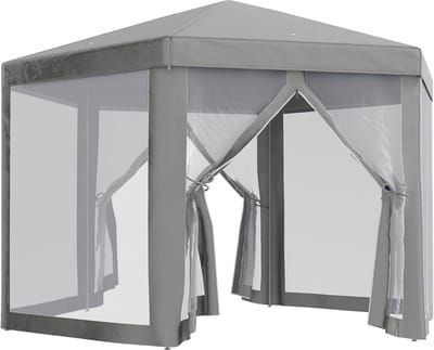 Zeshoekige partytent voor buiten, met zijwanden en muggennetten