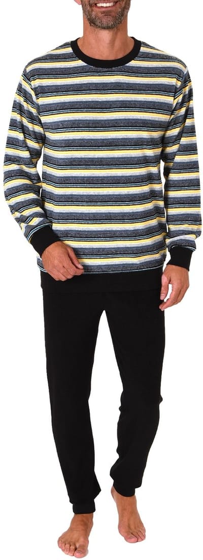 Lange badstof herenpyjama, pyjama met fijn gestreept patroon - ook in oversize