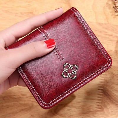 Porte-monnaie Mini Femme Portefeuilles en Cuir de Luxe Sac à Pièces Fermoir Portefeuille Court Petits Portefeuilles Femme 2021 Pochette Carteira Feminina rouge vin