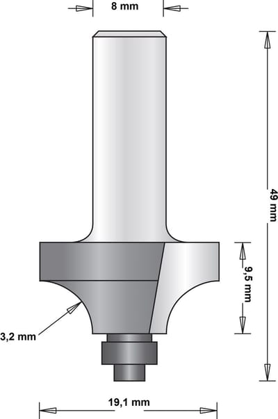 Hitachi 8 mm afrondfrees met onderlager 19.1 x 49 x 3.2mm