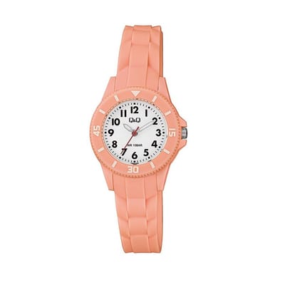 Q&Q VS66J006Y - Horloge - Sport - Analoog - Dames - Vrouwen - Kinderen - Unisex - Plastic band - Rond - Cijfers - Kunststof - Oranje - Wit - 10 ATM