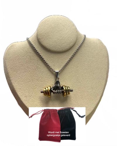 My Sweet Romance® - Hals ketting met dumbell. Fitness ketting | Dumbbell sieraad | krachttraining-Hanger in de vorm van een fitness halter. Zilver kleurige hals ketting 60 cm met fitness hanger. Wordt in luxe verpakking geleverd.