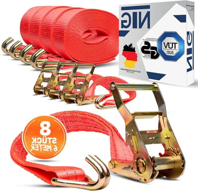 Spanbanden - Sjorbanden Ratelbanden - Goederen Zekeren - TÜV/GS Getest - 8 Stuks 6 Meter - Blauw