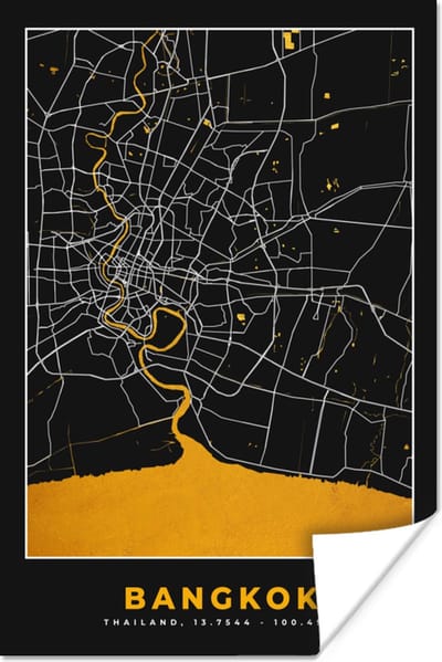 Poster Bangkok - Goud - Plattegrond - Stadskaart - Kaart - 120x180 cm XXL