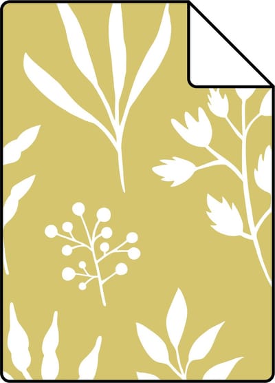 Proefstaal ESTAhome behang bloemmotief in Scandinavische stijl okergeel - 26.5 x 21 cm - 139086-S