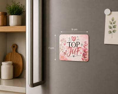 Koelkastmagneet MDF Top Juf – Roze Magneet 9x7 cm – Cadeau voor Juf – Bedankje Einde Schooljaar