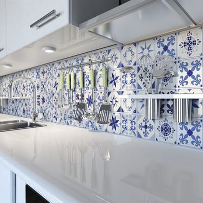 Zelfklevende tegelmuurstickers voor keuken en badkamer - 60 cementtegelstickers (Azela-stijl) - 60 stickers, 20x20 cm