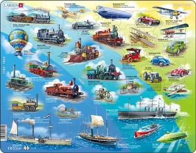 Larsen Historische voertuigen – Puzzel – Voertuigen & Techniek – Voertuigen historisch – Educatieve legpuzzel voor kinderen – 54 stukjes – Gemaakt in Noorwegen – Extra dikke 2,5 mm stukjes – Tray met vaste rand