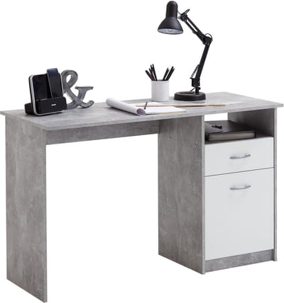Bureau Neptunus Beton - Wit - 123x50cm - Met opbergruimte - Hoogte 76.5 cm - Met lades