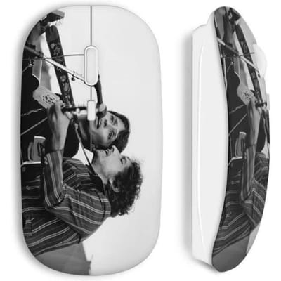 Souris sans fil - MANIACASE - Joan Baez Bob Dylan - Clé USB WiFi incluse - Compatible Mac et PC - Blanc