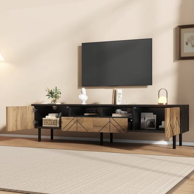Tv meubel 180x40x45 cm - met lades - moderne lage kast - tv-tafel voor de woonkamer - zwart en houtkleur