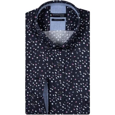 Giordano Overhemd Ivy Button-Down Multi Dots Pattern Twill Navy-Cerise / male