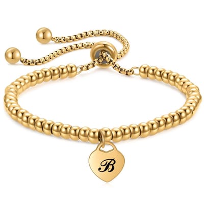 Marama - armband Goud Letter B - hartje - dames armband - titanium - gold plated - nikkelvrij - treksluiting - cadeau - persoonlijk