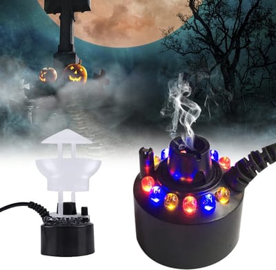 Ultrasone Vernevelaar met 12 LED Tricolor Gradient en Afneembare Spatbescherming voor Tuinfonteinen en Halloween Decoratie