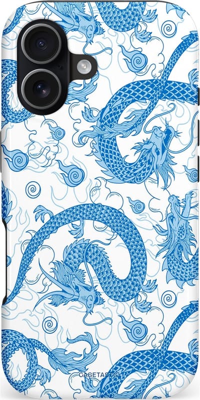 Casetastic hoesje geschikt voor Apple iPhone 17 - MagSafe - Dubbellaagse bescherming - Drakengloed - Fashion Case - Lichtblauw Wit Lichtgrijs