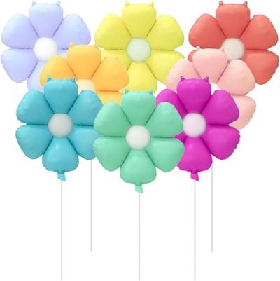 MK Stoer - Madeliefjes folieballonnen - Pastelkleuren - Boho-feest decoratie - Daisy ballonnen - Babyfeest bruiloft verjaardag - Hippie feest - Middelgrote - Kleurrijk - Geschikt voor alle gelegenheden