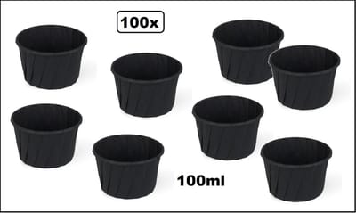 100x Sausbakje zwart papier 100ml - souffle- Saus bakje mayonaise ketchup mosterd diner food