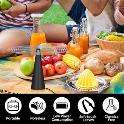 Vliegenbeschermer Ventilator - Insecten Weder - Buiten Eten - Veilig Zacht Blad - 2 Stuks - Zwart