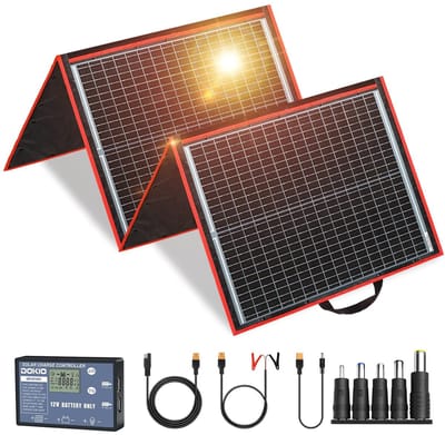 DOKIO 160W Kit Opvouwbaar Draagbaar Monokristallijn Zonnepaneel met 2 USB-poorten voor Buitenactiviteiten