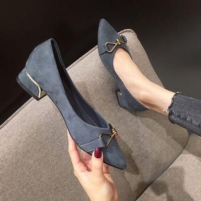 Femmes talon moyen bout pointu chaussures simples dames confortables chaussures peu profondes à talons épais chaussures antidérapantes douces et confortables 40 bleu
