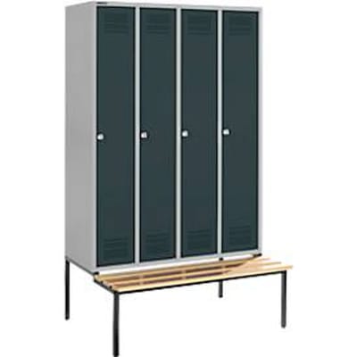 Schäfer Shop Genius Kledinglocker met zitbank, 4 compartimenten, cilinderslot, blank aluminium/antraciet