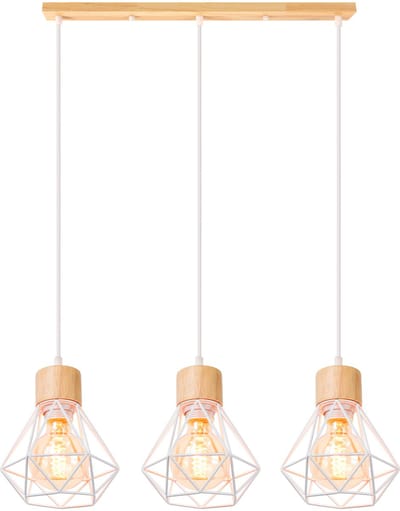 3 Hanglampen Industriële Diamant E27 Kroonluchter Vintage voor Slaapkamer Woonkamer Wit