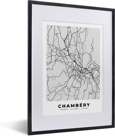 Fotolijst incl. Poster - Stadskaart – Frankrijk – Kaart – Chambéry – Plattegrond - 30x40 cm - Posterlijst