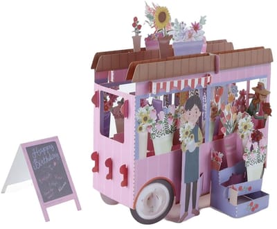 Dailygoods- Verjaardagskaart 3D Pop-Up - Handgemaakte Bloemenwagen - Wenskaart met Envelop - Set met Notitiekaartje - Geschikt voor Jubilea en Valentijnsdag