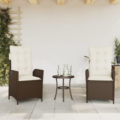 vidaXL - 3-delige - Bistroset - met - kussens - poly - rattan - bruin