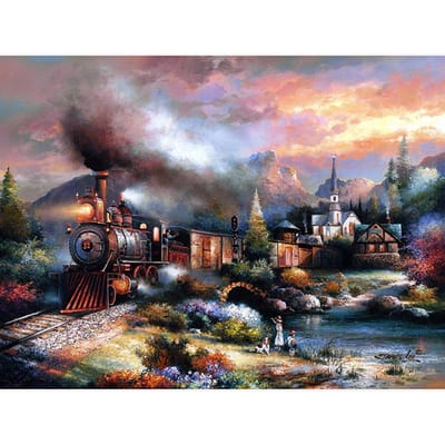 Diamant schilderij trein landschap kruissteek Andscape diamant borduurwerk steentjes kerstcadeau 20X30CM gray