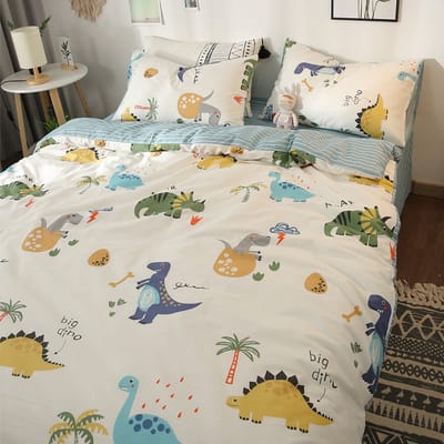 MAZAZU Wasbaar Kinderdekbed Zonder Overtrek - 140x200 cm - Dino Blauw & Groen - All-Year - Hypoallergeen & Zacht