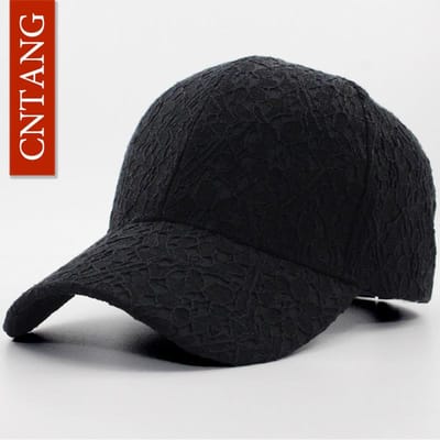 Cntang Chapeau d'été en dentelle Casquette de baseball en coton pour femmes Maille respirante Filles Snapback Mode Hip Hop Casquettes féminines Réglable black