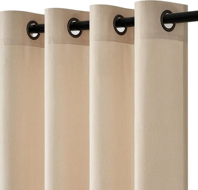 Gordijnen Beige Linnenlook Woonkamer Gordijnen met Oogjes Halftransparent Lichtfilterend Voile Gordijnen Modern Gordijn 140x225cm voor Slaapkamer Balkondeur Kinderkamer 2-delige Set