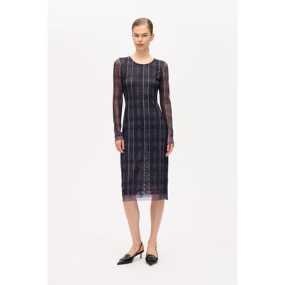 Baum und Pferdgarten Jolandi Dress Navy Check Maat: L | Midi Jurken Outlet | Dames | Blauw