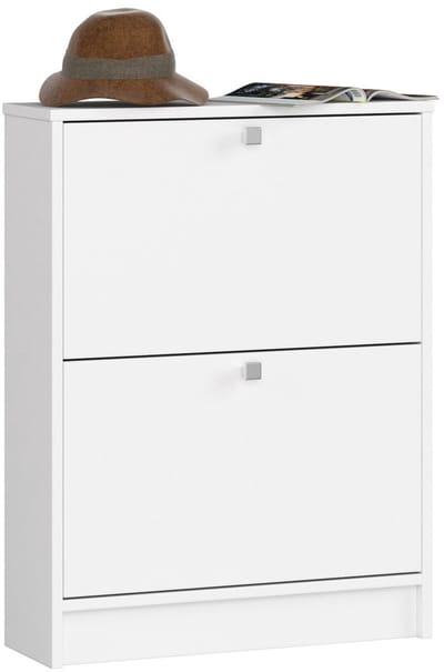Witte Klassieke Schoenenkast Met 2 Kantelende Deuren - 60cm Breed, 80cm Hoog, Met Mat Witte Face