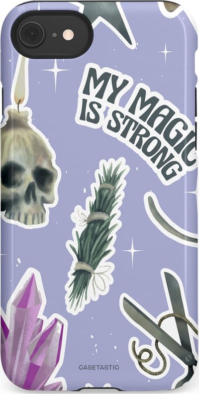 Casetastic hoesje geschikt voor Apple iPhone SE / Apple iPhone 7 / Apple iPhone 8 - Dubbellaagse bescherming - Lila Paarse Hekserij Strong Magic Sterren Collage - Fashion Case - Lila Lichtgrijs Wit