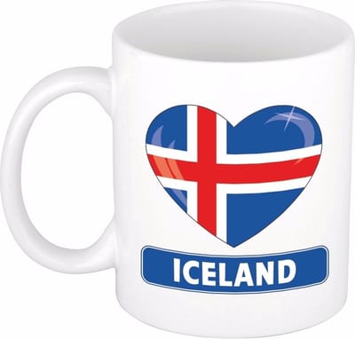 Hartjes vlag IJsland koffiemok - drink beker - white - 300 ml - Iceland - Supporters - cadeau - landen - feestartikelen